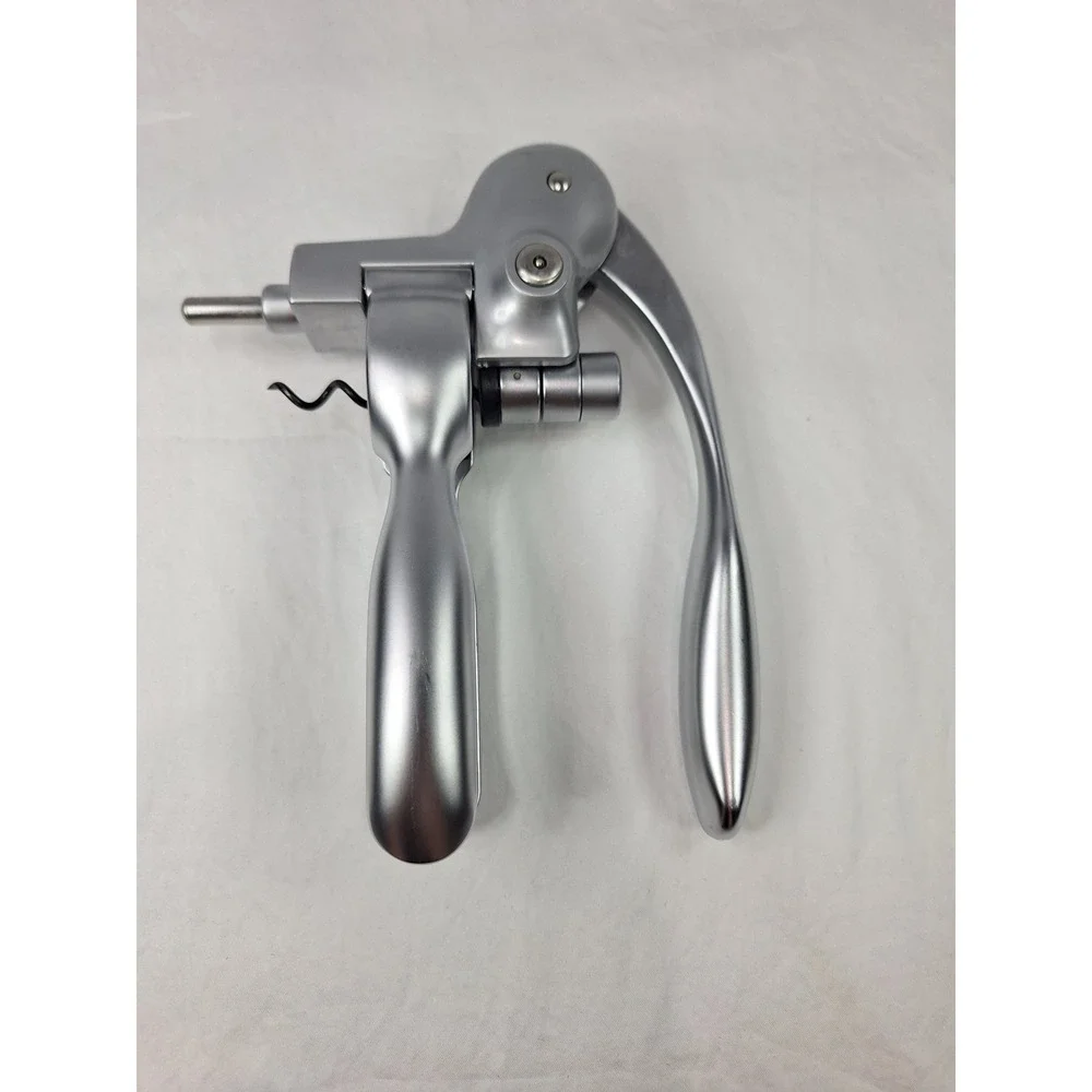Lever Style Vertical Corkscrew Wine Opener Matte Silver Metal Bar Tool
